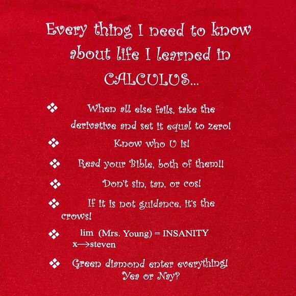 Fruit of the Loom Everything I Need to Know About Life Calculus T-Shirt Medium - Picture 1 of 11